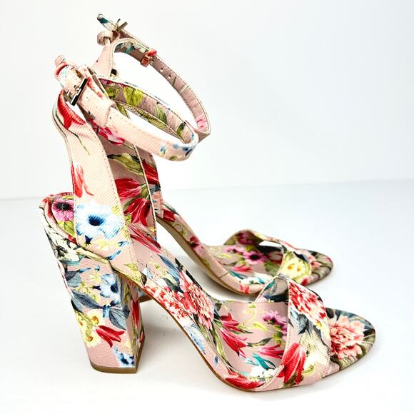ALDO Miyaa Floral Strappy Sandals Block Heel Ankle Tie Multicolor Women's - Picture 4 of 5